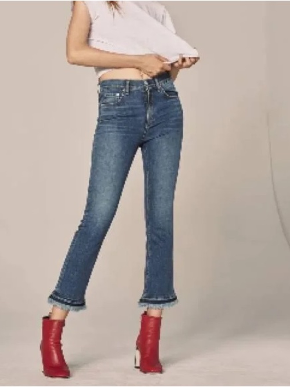 rag & bone Hana High-Rise Slim Bootcut Jeans Dark Indigo Croyden 26x26 fray edge